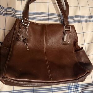 Fossil Brown Pebbled Leather Shoulder Bag with Dual Straps